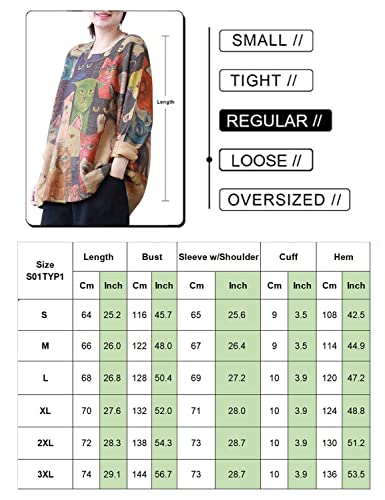 YESNO Women Sweater Graphic Oversized Pullover Sweaters Casual Loose Long Sleeve Knit Tops M S01 CR31