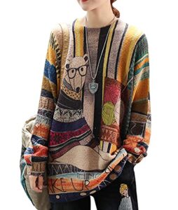 yesno women sweater graphic oversized pullover sweaters casual loose long sleeve knit tops m s01 cr31