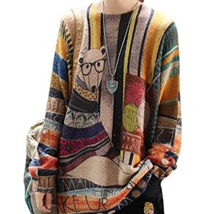 YESNO Women Sweater Graphic Oversized Pullover Sweaters Casual Loose Long Sleeve Knit Tops M S01 CR31