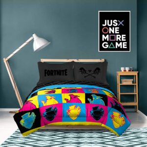 Jay Franco Fortnite Neon Warhol 5 Piece Full Bed Set - includes Comforter & Sheet Set - Bedding Features Llama, Peely, & Vertex - Super Soft Fade Resistant Microfiber (Official Fortnite Product)