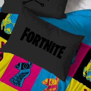 Jay Franco Fortnite Neon Warhol 5 Piece Full Bed Set - includes Comforter & Sheet Set - Bedding Features Llama, Peely, & Vertex - Super Soft Fade Resistant Microfiber (Official Fortnite Product)