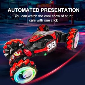 Boxgear 1:12 Gesture Sensing RC Stunt Car Off-Road, Four-Wheel Drive, Sports Mode, 40 Min Standby Suitable for Any Terrain, 2.4G Gesture Controlled Double-Sided Remote-Control Car Toy for Kids (Red)