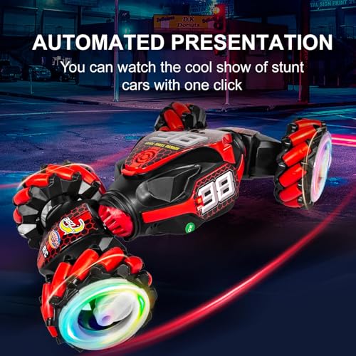 Boxgear 1:12 Gesture Sensing RC Stunt Car Off-Road, Four-Wheel Drive, Sports Mode, 40 Min Standby Suitable for Any Terrain, 2.4G Gesture Controlled Double-Sided Remote-Control Car Toy for Kids (Red)