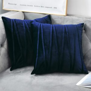 NianEr Decorative Plush Velvet Throw Pillow Covers Sofa Accent Couch Pillows Set of 2 for Bed Living Room Square Pillow Cases 18X18 Navy Blue