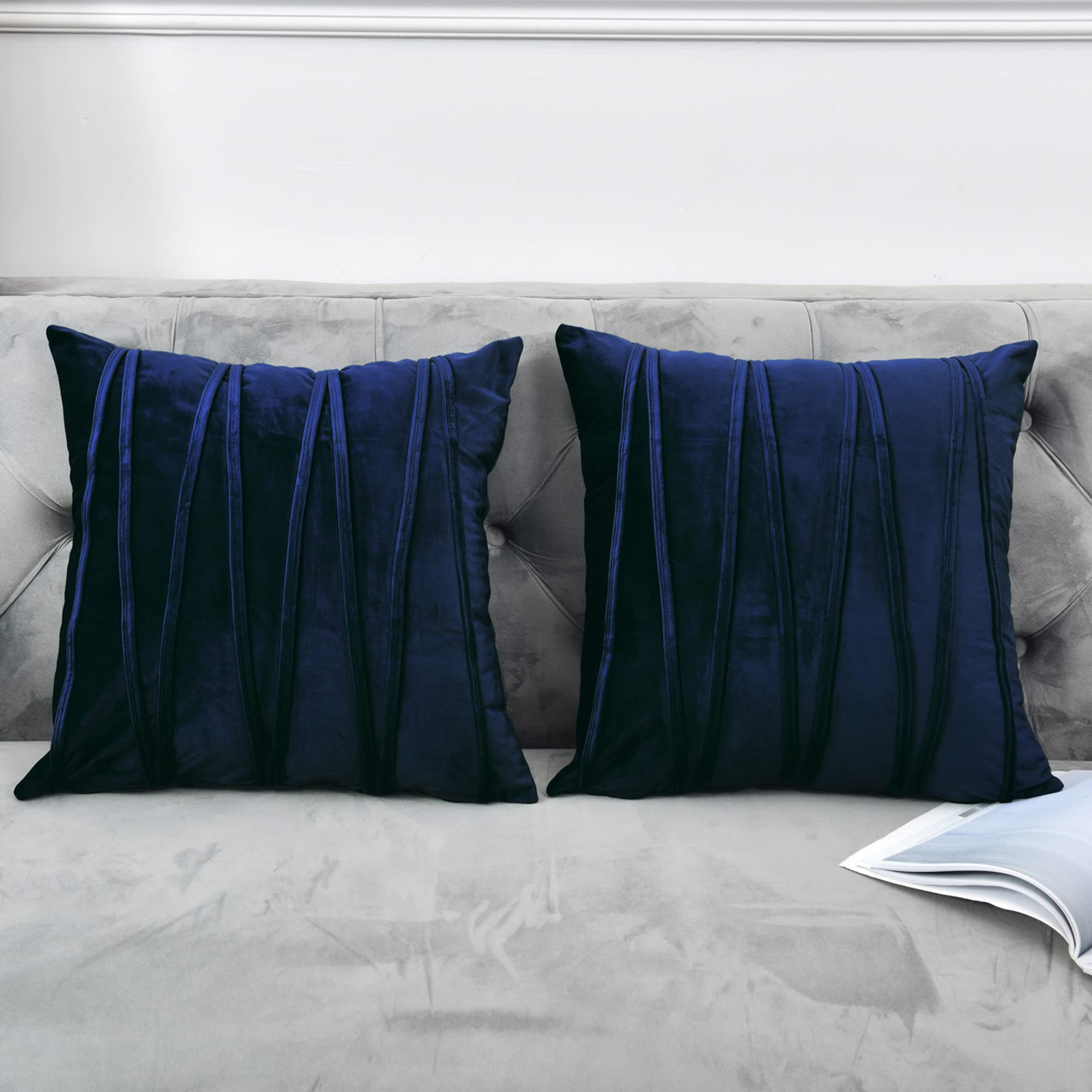 NianEr Decorative Plush Velvet Throw Pillow Covers Sofa Accent Couch Pillows Set of 2 for Bed Living Room Square Pillow Cases 18X18 Navy Blue