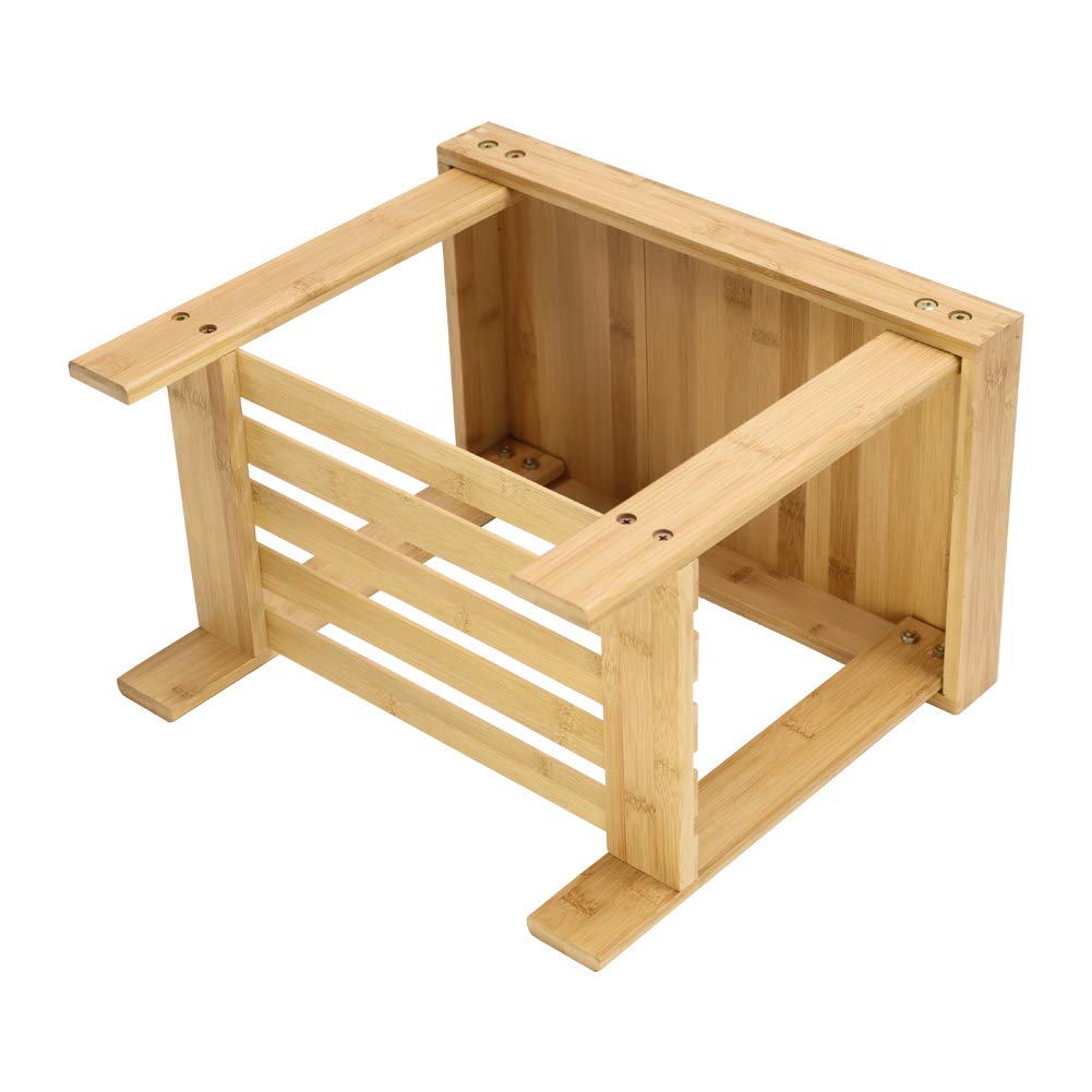 KKTONER Bamboo Step Stool with Storage Shower Bench with Shelf Foot Stool for Bathroom Living Room Bedroom Natural Color