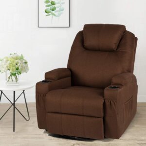 YODOLLA Massage Recliner Chair Heated Rocker Recliner Living Room Chair Home Theater Lounge Seat with Cup Holder, Dark Brown