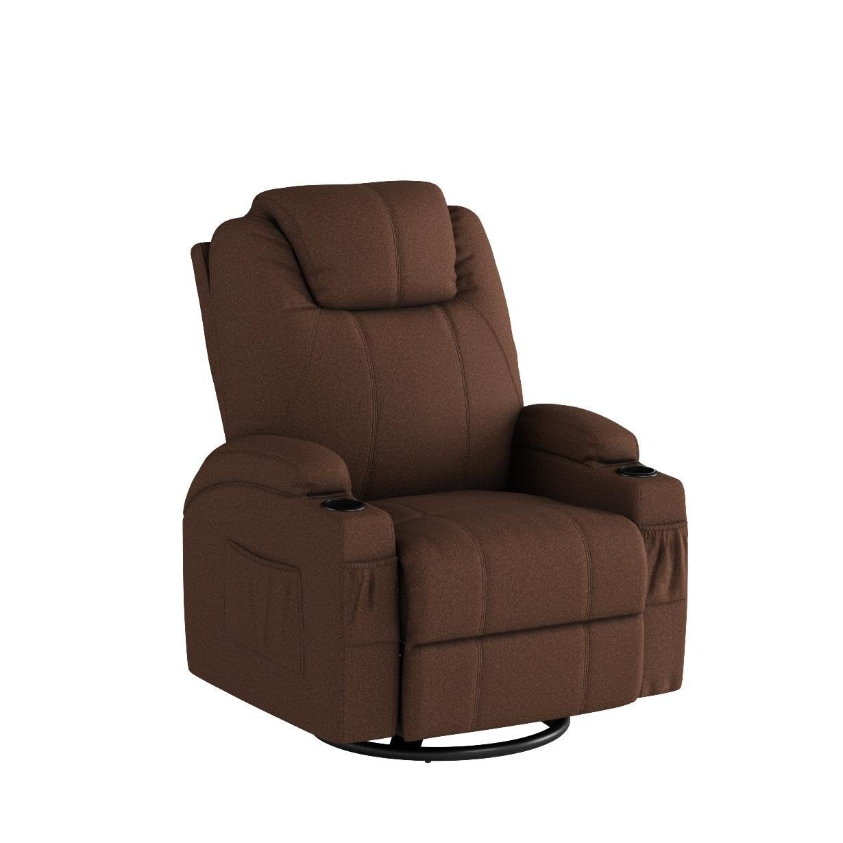 YODOLLA Massage Recliner Chair Heated Rocker Recliner Living Room Chair Home Theater Lounge Seat with Cup Holder, Dark Brown