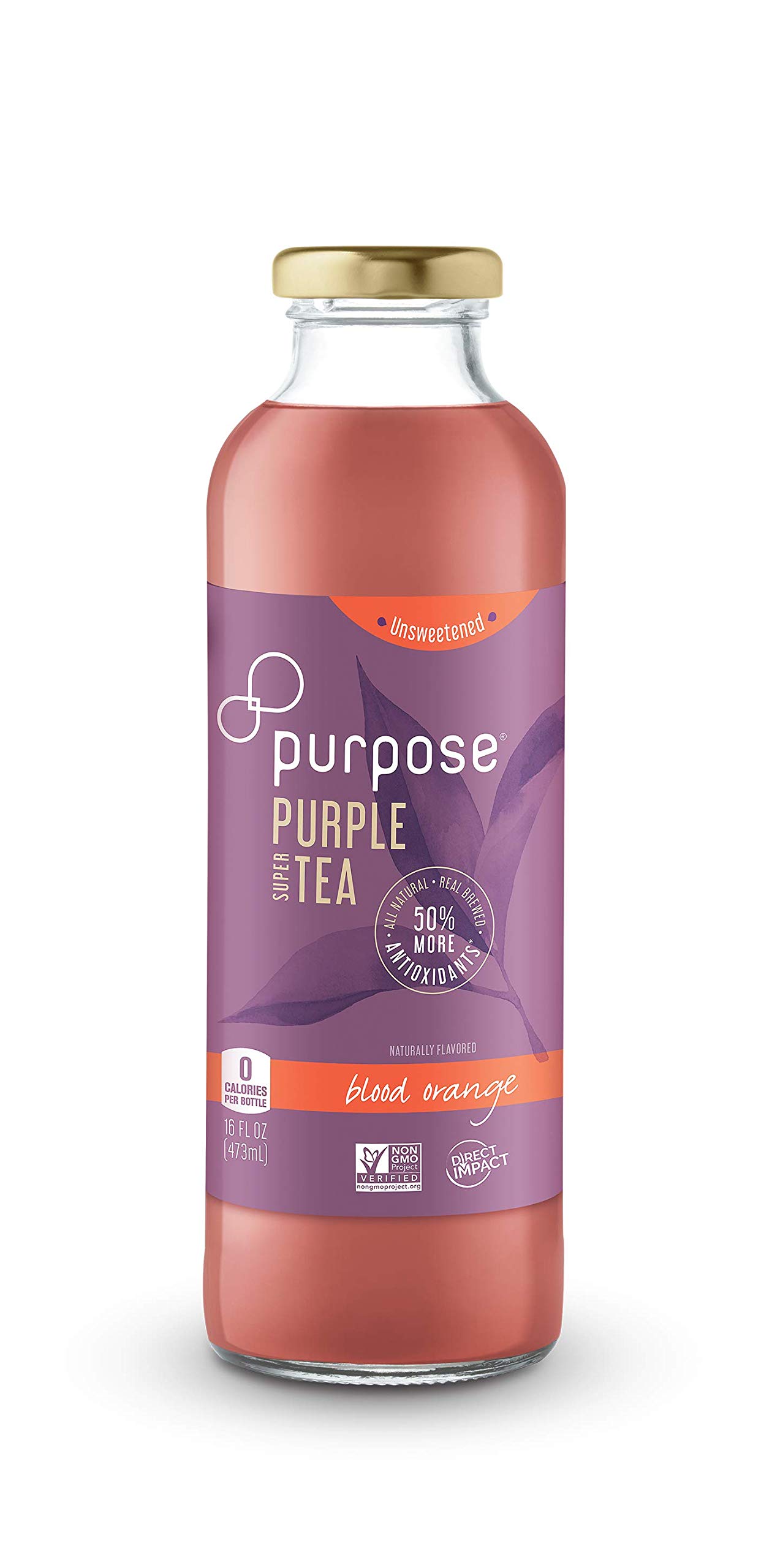 Purpose Tea - Bottled Iced Tea, All Natural Brewed Organic Purple Leaves, Unsweetened, Pure, Non-GMO, High in Antioxidants and Anthocyanins, Healthy Drinks - 16 oz (Variety Pack, 12 Pack)