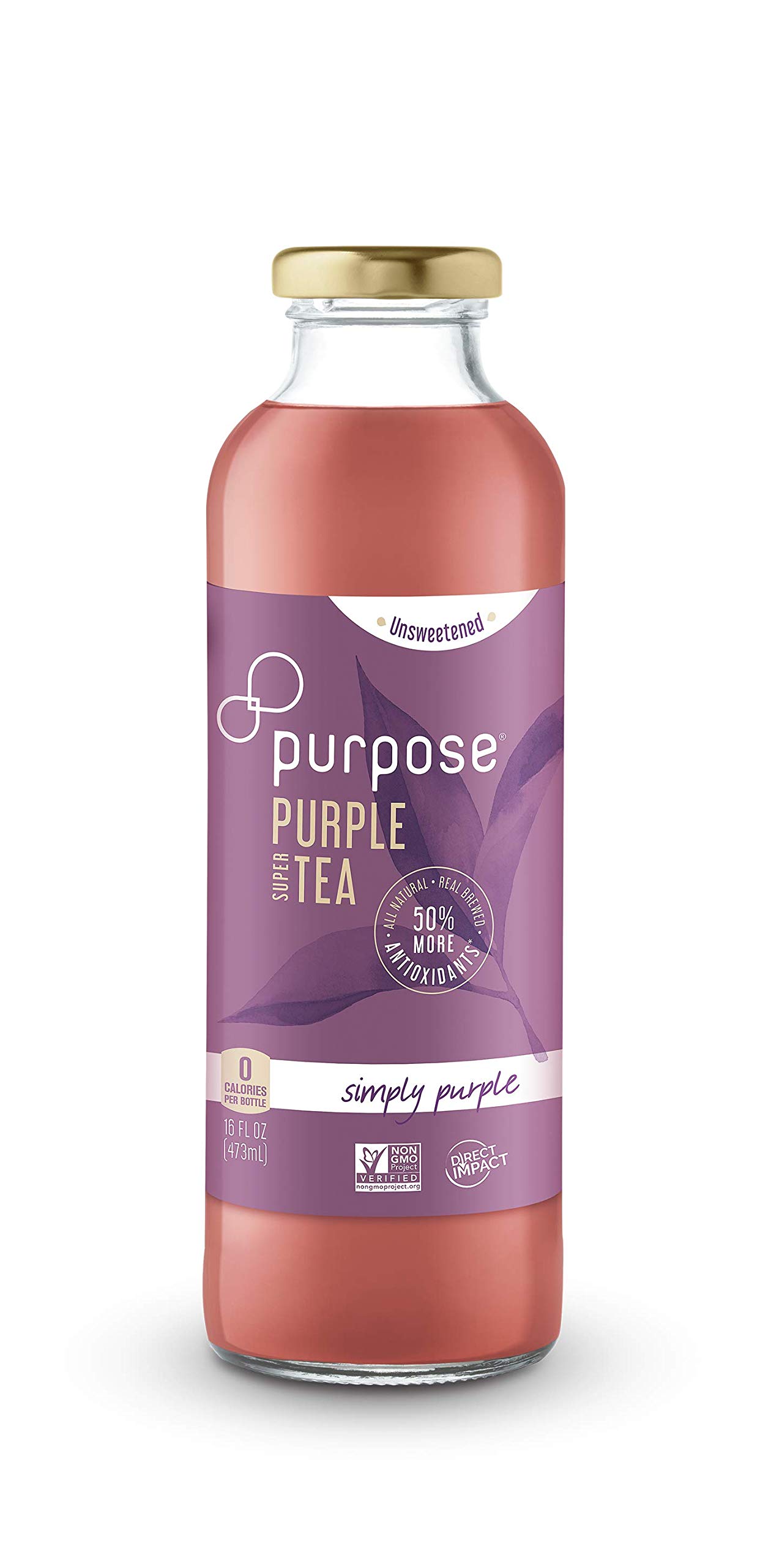 Purpose Tea - Bottled Iced Tea, All Natural Brewed Organic Purple Leaves, Unsweetened, Pure, Non-GMO, High in Antioxidants and Anthocyanins, Healthy Drinks - 16 oz (Variety Pack, 12 Pack)