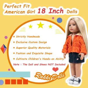 Rakki Dolli Doll Clothes Set Fashion 4 Pieces includes Warm Hooded Coat, T-Shirt, Jeans Skirt & Underpants, Handmade Party Dress Casual Wear Fits 18 Inch American Girls Dolls 004