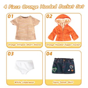 Rakki Dolli Doll Clothes Set Fashion 4 Pieces includes Warm Hooded Coat, T-Shirt, Jeans Skirt & Underpants, Handmade Party Dress Casual Wear Fits 18 Inch American Girls Dolls 004