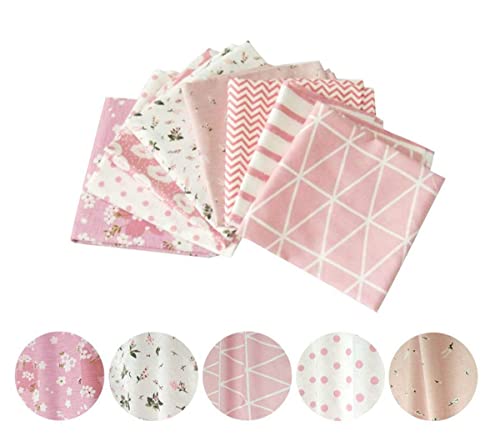 Quilting Fabric 8pcs 20" x 20" (50cm x 50cm) Pink Fat Quarter Natural Cotton Craft Fabric Bundle Patchwork Pre-Cut Quilt Squares for DIY Sewing Scrapbooking Quilting Dot Pattern