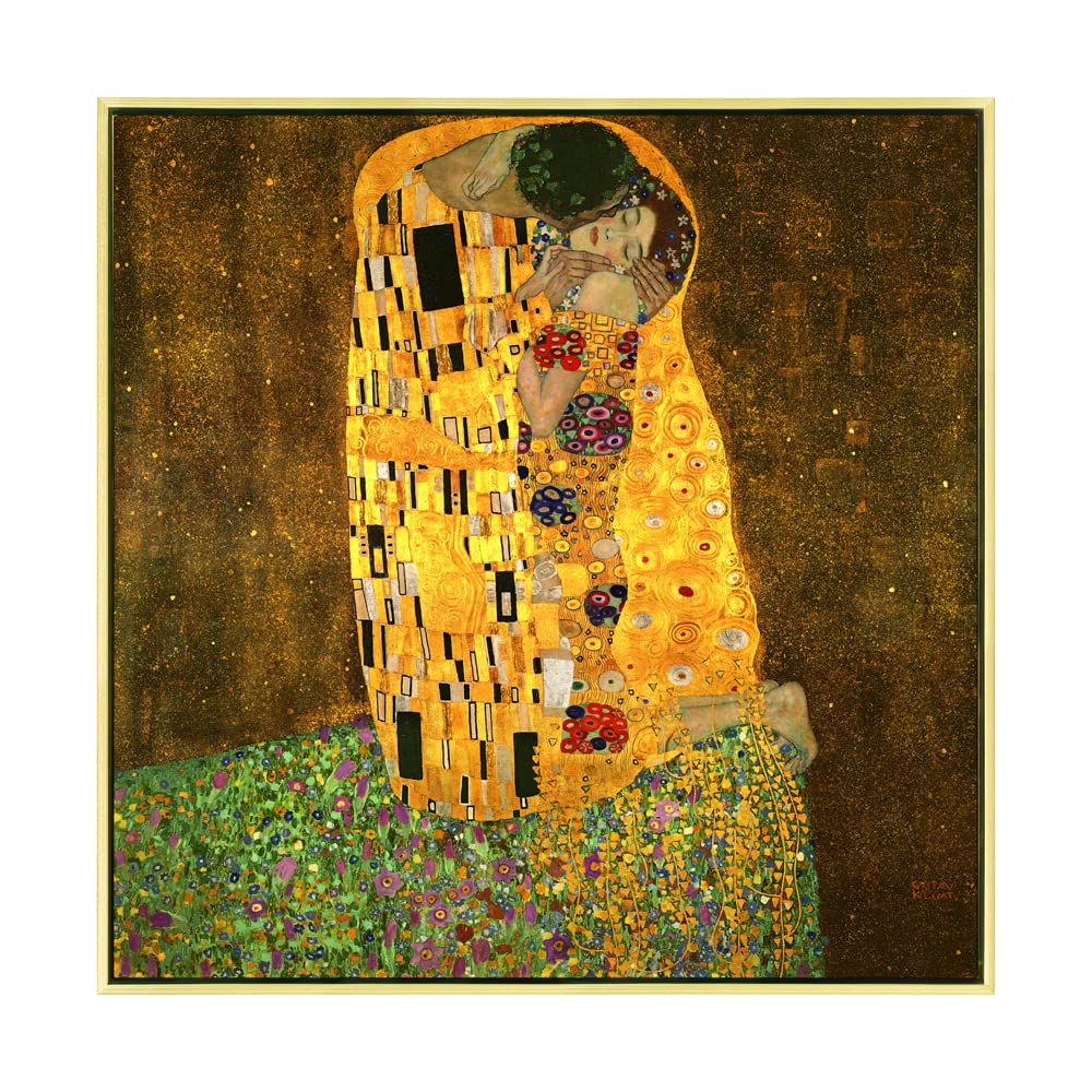 Wieco Art Framed Art the Kiss by Gustav Klimt Famous Oil Paintings Reproductions Modern Giclee Canvas Prints Canvas Wall Art with Golden Picture Frames for Wall Decor Home Decorations