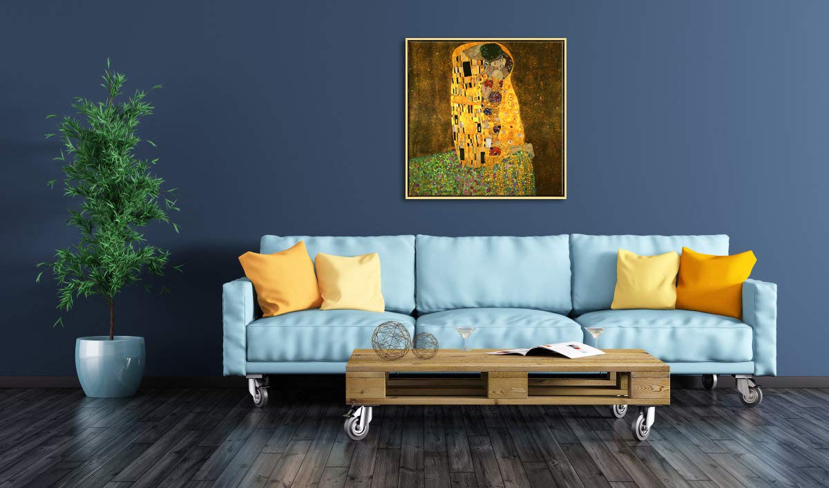 Wieco Art Framed Art the Kiss by Gustav Klimt Famous Oil Paintings Reproductions Modern Giclee Canvas Prints Canvas Wall Art with Golden Picture Frames for Wall Decor Home Decorations