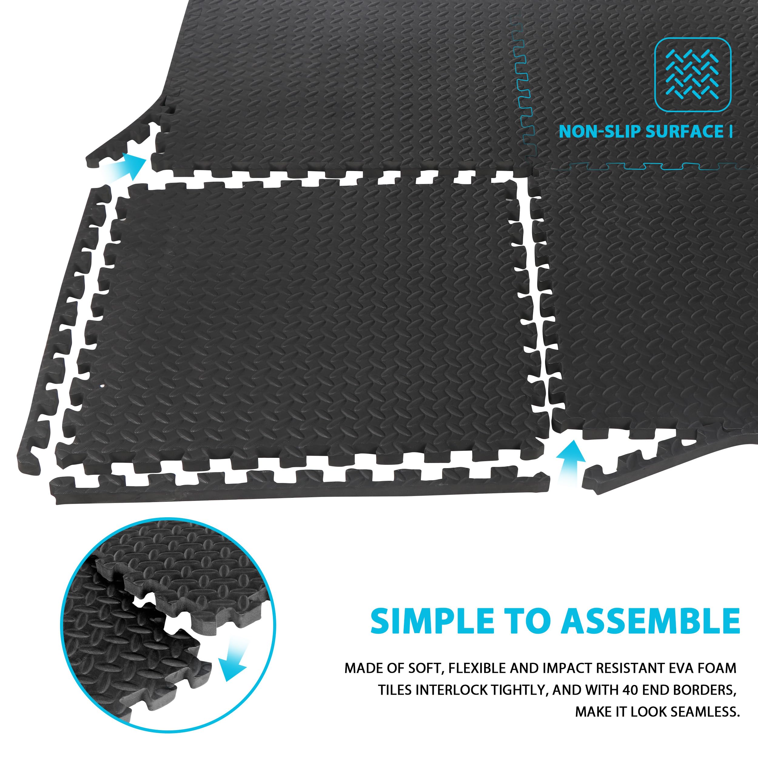 Oteymart 24 Pieces Puzzle Exercise Mat Extra Thick 3/4 Inches EVA Foam Interlocking Tiles Floor Gymnastics Mat Fitness Equipment Mat for Home Protective Flooring Cushion(96 Square feet)