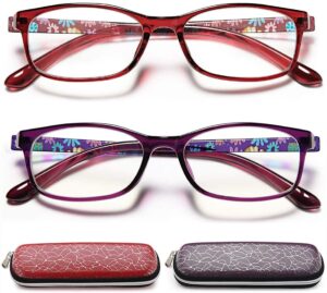 eyeurl reading glasses women blue light blocking - set of 2 pattern design value computer readers (purple/red, 1.5)