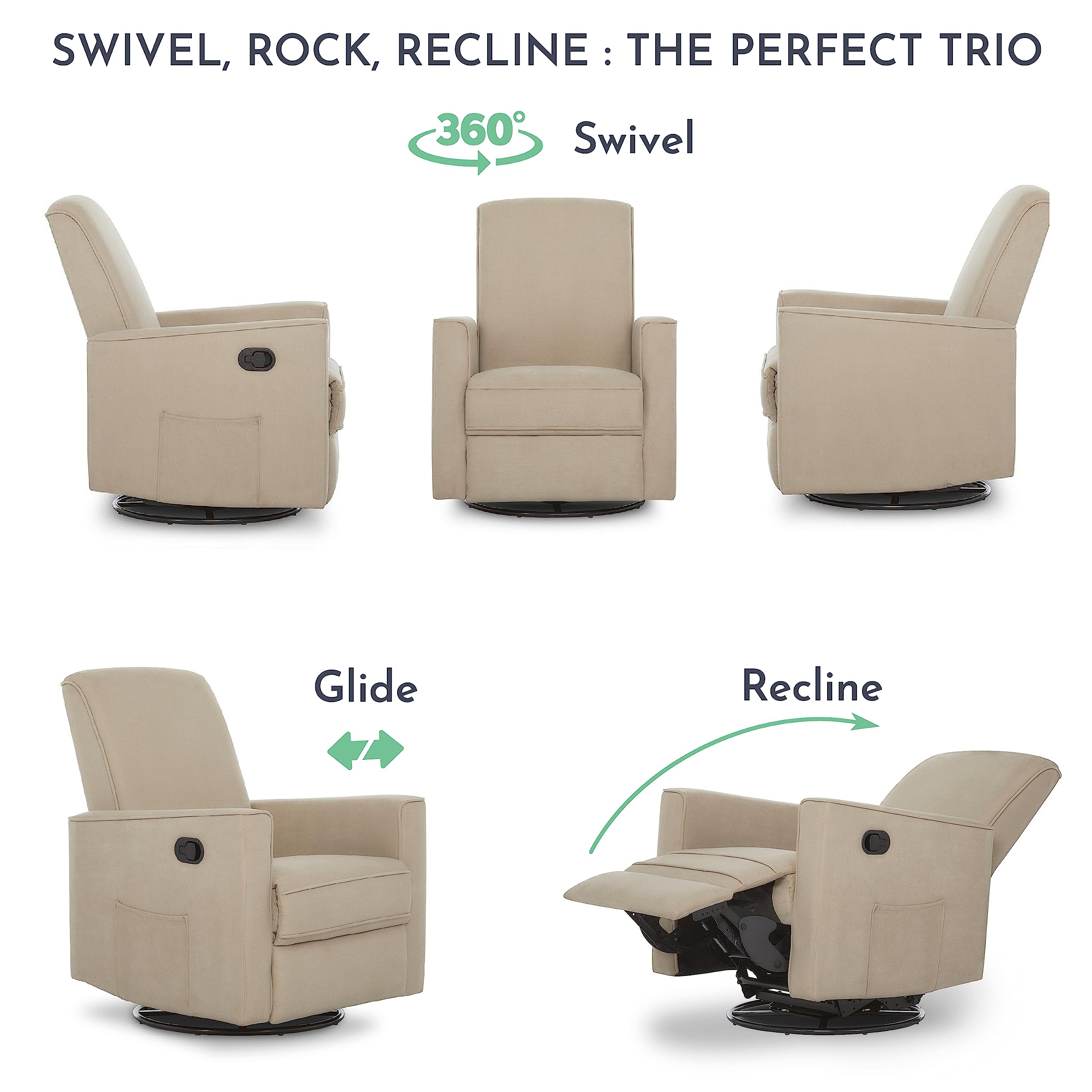 Evolur Raleigh Upholstered Plush Seating Glider Swivel, Rocker, Recliner, Glider for Nursery in Fawn, Greenguard Gold Certified, Modern Nursery Recliner, Environmentally Conscious Glider