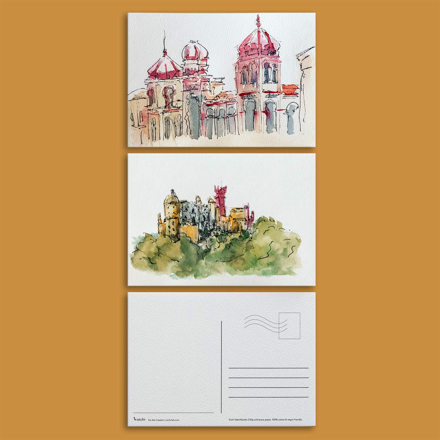 ETCHR Watercolor Postcards - Cold Press - Professional Artist Grade 100% Cotton Watercolor Cards for Mixed Media - 100 Cold Press Watercolor Paper Postcards - Vegan-Friendly