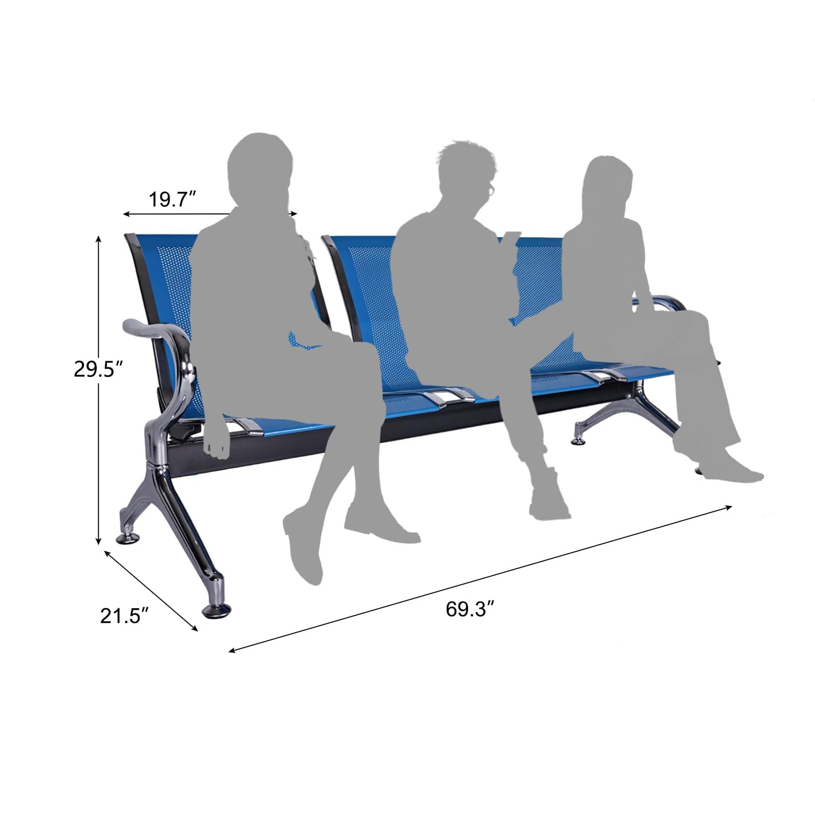 kinbor Reception Bench Seating Airport Chairs Waiting Area Bench Seating with Arms for Office, Bank, Hospital, School, Barbershop