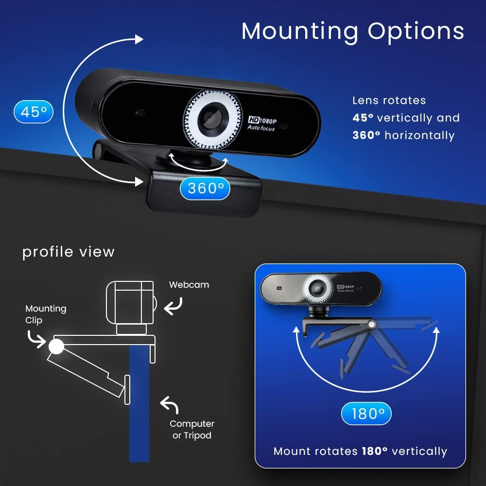 AZULLE 1080p Full HD Webcam – Computer Desktop or Laptop Streaming Camera, Real-Time Video Recording with Autofocus and Dual Noise Cancelling