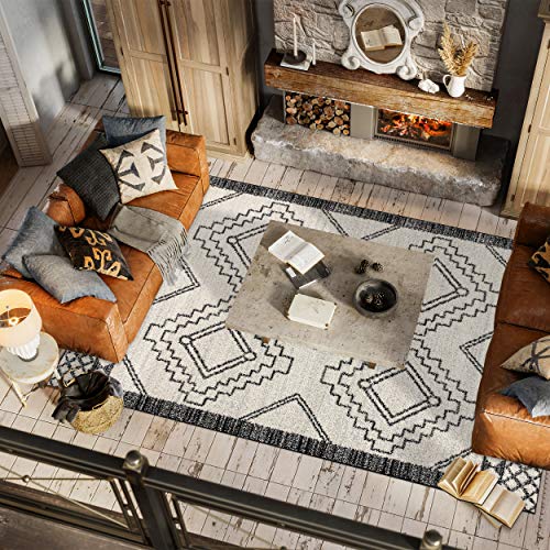 JONATHAN Y MOH200A-4 Amir Moroccan Beni Souk Indoor Area-Rug Bohemian Farmhouse Rustic Geometric Easy-Cleaning Bedroom Kitchen Living Room Non Shedding, 4 X 6, Cream,black