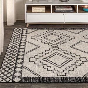 JONATHAN Y MOH200A-4 Amir Moroccan Beni Souk Indoor Area-Rug Bohemian Farmhouse Rustic Geometric Easy-Cleaning Bedroom Kitchen Living Room Non Shedding, 4 X 6, Cream,black