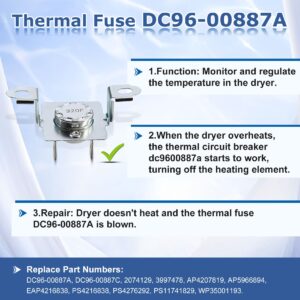 DC47-00016A Thermal Fuse & DC96-00887A Thermal Fuse & DC32-00007A Dryer Thermistor & DC47-00018A Thermostat Dryer Kit Replacement Part-Compatible with samsung lg & kenmore Dryers