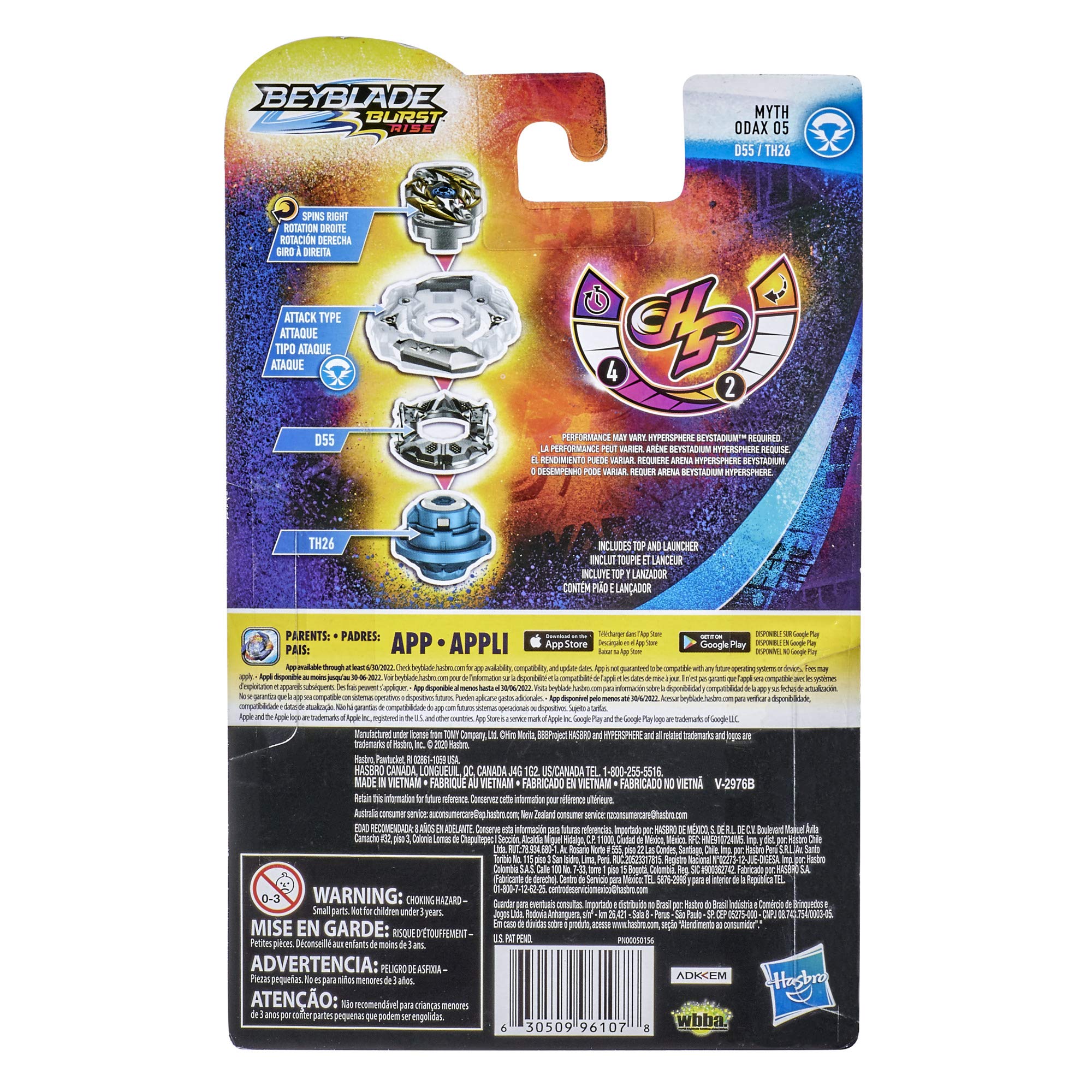 Beyblade Burst Rise Hypersphere Myth Odax O5 Starter Pack - Attack Type Battling Top Toy and Right/Left-Spin Launcher, Ages 8 and Up