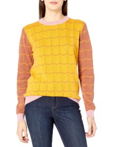 cable stitch women's zig zag stripe long sleeve sweater multi-mustard small