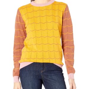 Cable Stitch Women's Zig Zag Stripe Long Sleeve Sweater Multi-Mustard Small