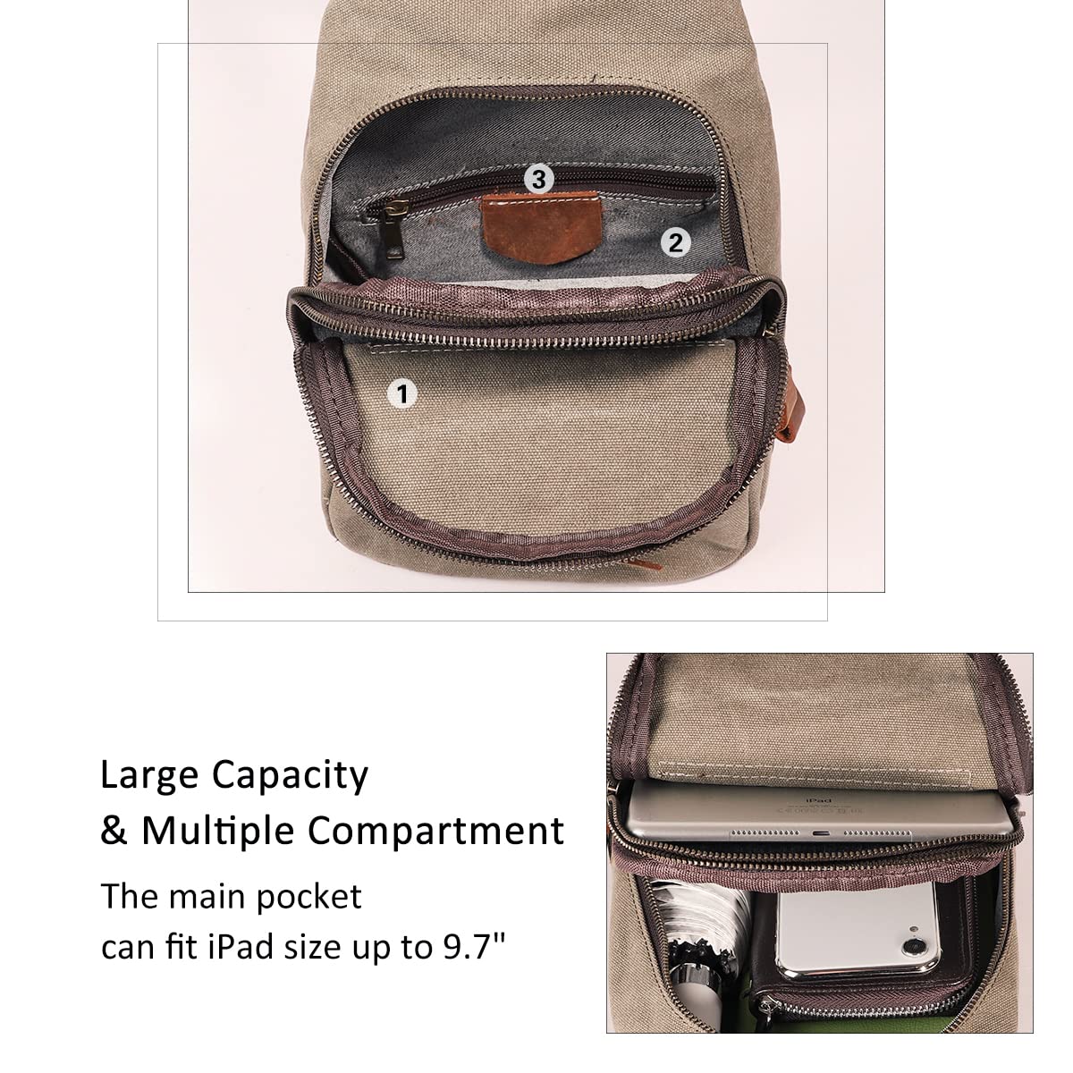 KL928 Canvas Sling Bag Crossbody Backpack Shoulder Casual Rucksack for Men Women