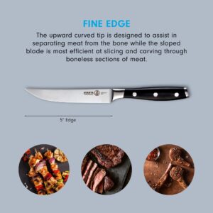 Messermeister Avanta 5” Fine Edge Steak Knife Set - German X50 Stainless Steel - Rust Resistant & Easy to Maintain - Includes 4 Steak Knives