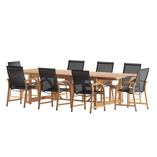 Amazonia Franklin 9-Piece Teak Finish Extendable Rectangular Patio Dining Set