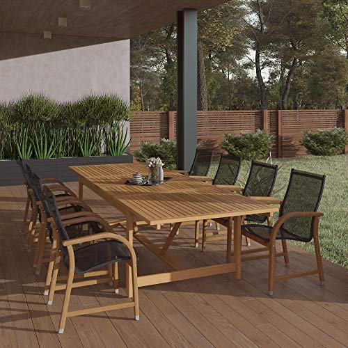 Amazonia Franklin 9-Piece Teak Finish Extendable Rectangular Patio Dining Set