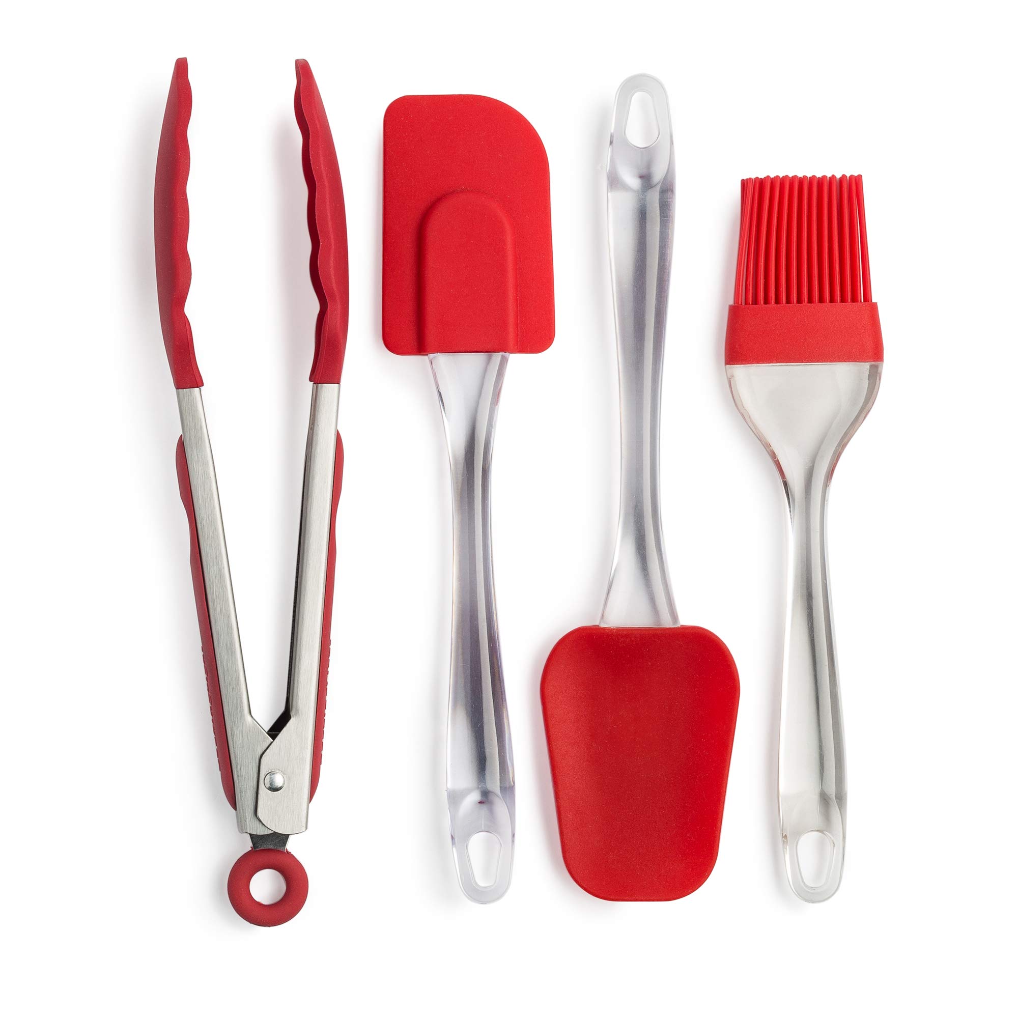 Cooking Light 4 Piece Silicone Tool Utensils Set, Non-Stick Cookware Safe and Heat Resistant, for Cooking, Baking and Mixing, Red