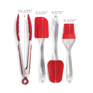 Cooking Light 4 Piece Silicone Tool Utensils Set, Non-Stick Cookware Safe and Heat Resistant, for Cooking, Baking and Mixing, Red