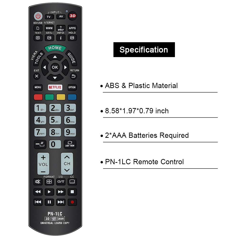 Gvirtue Universal Replacement Remote Control Compatible for Panasonic-Remote-Control LCD LED 3D Smart 4K Ultra HD TV with Netflix and Viera Link Buttons