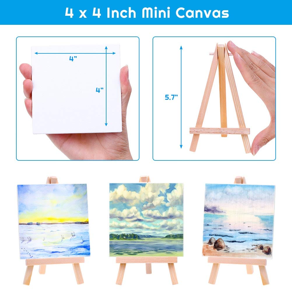 Mini Canvases 18 Pack, Cridoz Small Painting Canvas with Mini Easel 4x4 Inches Art Canvases Painting Kit for Kids Teenagers Acrylic Pouring Oil Water Color