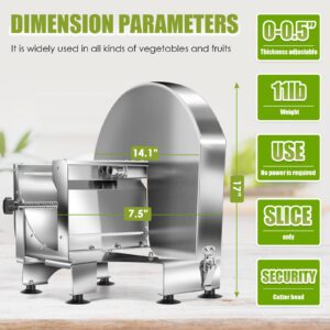 NEWTRY Commercial Vegetable Slicer Manual Potato Slicing Machine Fruit Cutter Onion Slicer 0-15/32 inch Stainless Steel