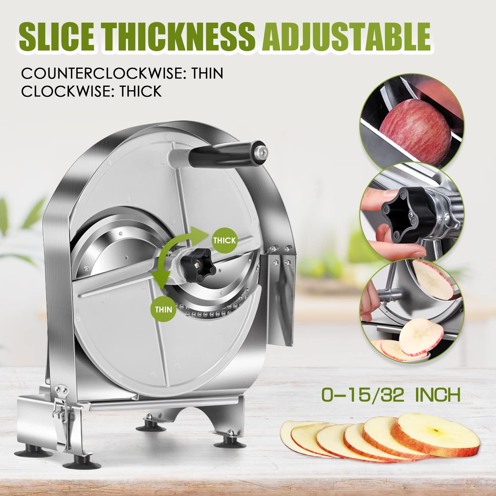 NEWTRY Commercial Vegetable Slicer Manual Potato Slicing Machine Fruit Cutter Onion Slicer 0-15/32 inch Stainless Steel