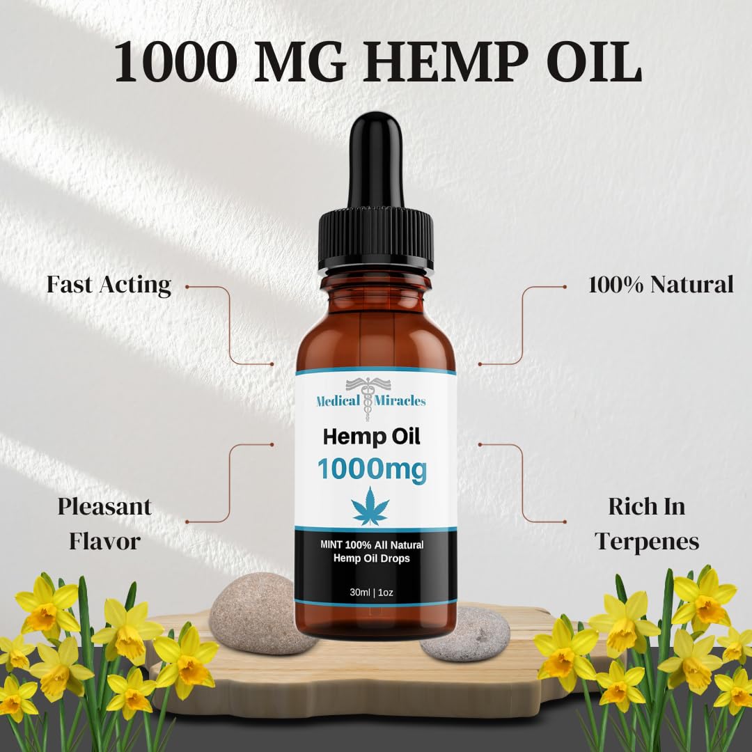 Medical Miracles Hemp Oil - Relief, Quick Healing, Maximum Strength, 100% Natural Tincture May Relieve Muscle, Joint, Knee, Nerve | Fast Acting, Extreme Power (1000mg Hemp Oil)