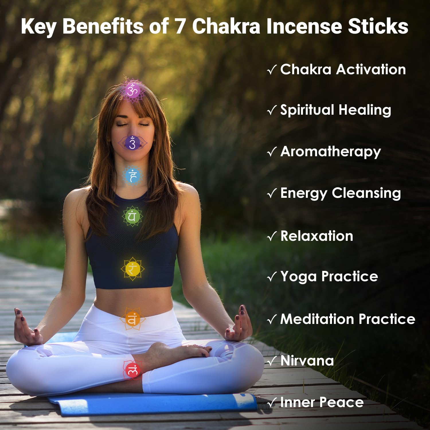 Simply Vedic 7 Chakra Incense Sticks Variety Pack with Holder, Set of 7 (140 Sticks) for Chakra Activation, Healing, Meditation, Yoga, Rituals, Aromatherapy, Energy Cleansing, Natural Handmade Incense