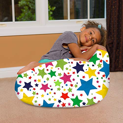 Posh Creations Bean Bag Chair for Kids, Teens, and Adults Includes Removable and Machine Washable Cover, 27in - Medium, Canvas Stars Bright Multi-Colored