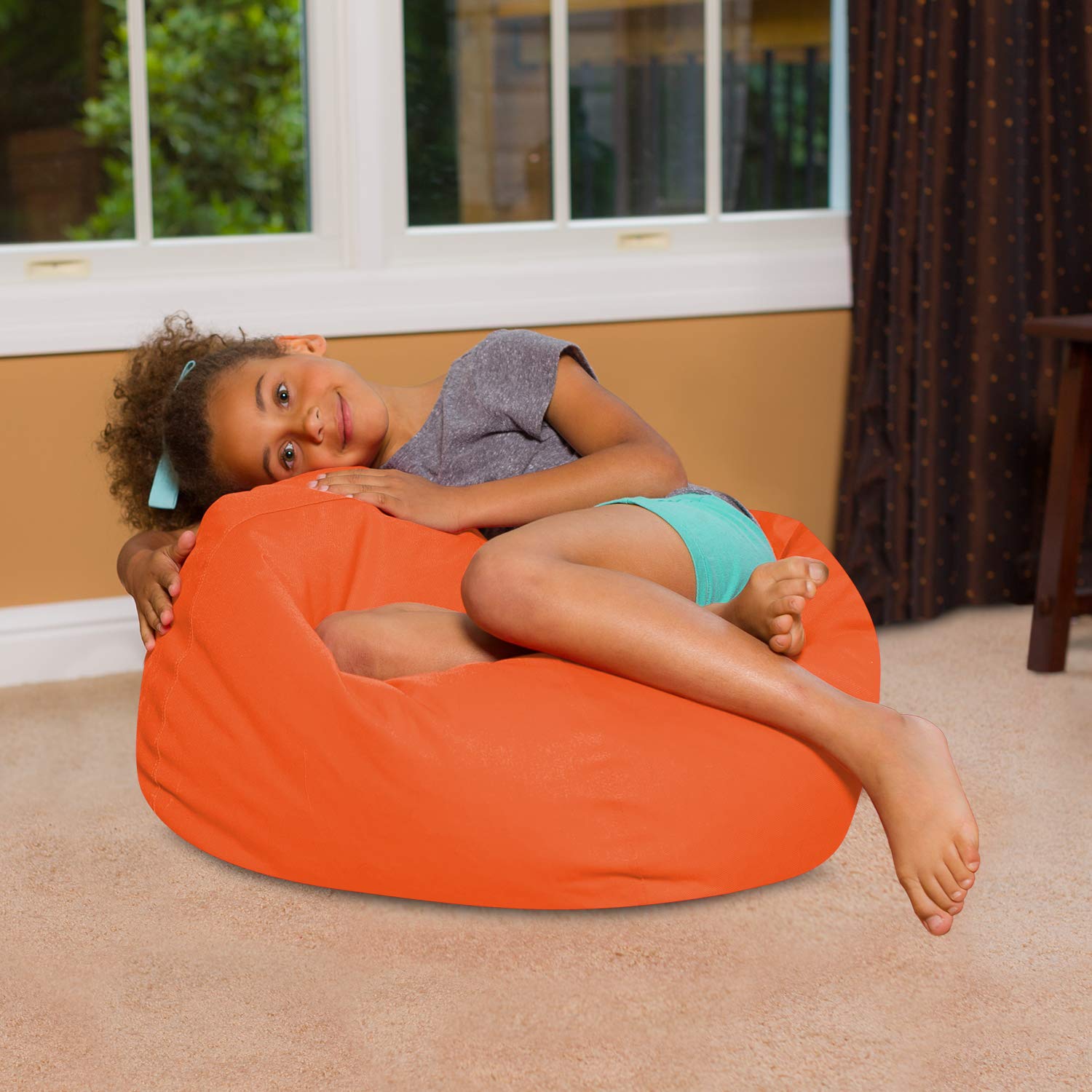 Posh Creations Bean Bag Chair for Kids, Teens, and Adults Includes Removable and Machine Washable Cover, 27in - Medium, Solid Orange