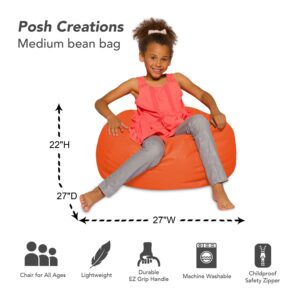 Posh Creations Bean Bag Chair for Kids, Teens, and Adults Includes Removable and Machine Washable Cover, 27in - Medium, Solid Orange