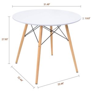 KaiMeng White Round Dining Table 32" Modern Pedestal Small Circle Room Table Leisure Tea Coffee Kitchen Table (White)