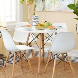 KaiMeng White Round Dining Table 32" Modern Pedestal Small Circle Room Table Leisure Tea Coffee Kitchen Table (White)