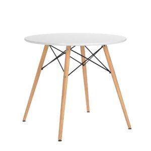 KaiMeng White Round Dining Table 32" Modern Pedestal Small Circle Room Table Leisure Tea Coffee Kitchen Table (White)