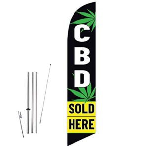 cbd sold here - with leaves (black/yellow) feather flag with complete 15ft pole kit and ground spike